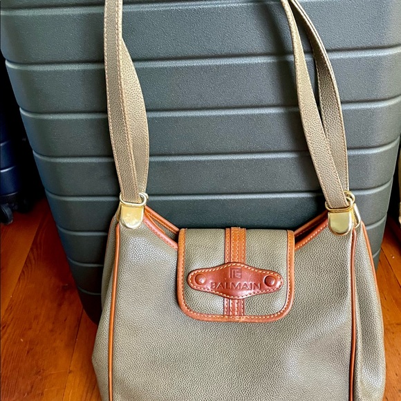 Vintage Pierre Balmain green and brown leather shoulder bag. Mint condition. - Picture 2 of 14